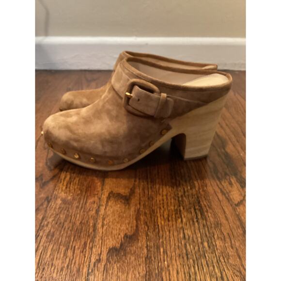 Veronica Beard NEW! Dacey Suede Clogs Platform Go-To Jean Heels Pecan Tan 10 - Picture 7 of 9